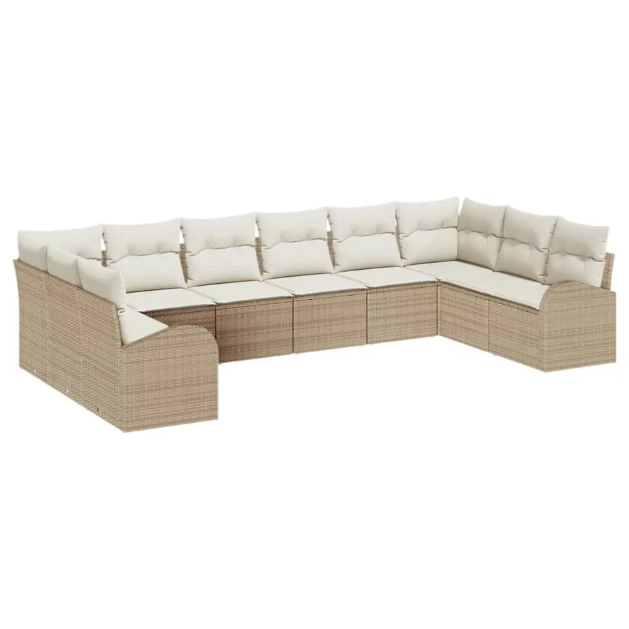 Ensemble de Canapés avec coussin 10 pcs Beige Polyrotin - 2
