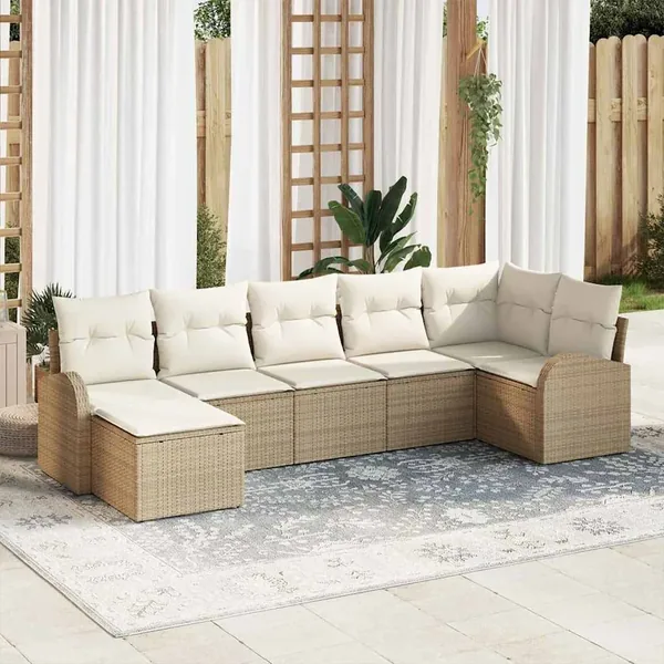 Ensemble de canapé de jardin 7 pcs Beige Poly rotin