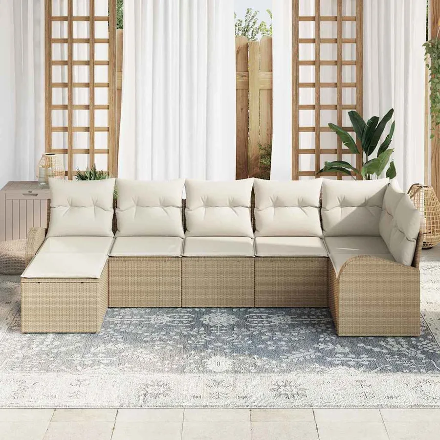 Ensemble de canapé de jardin 7 pcs Beige Poly rotin - 3