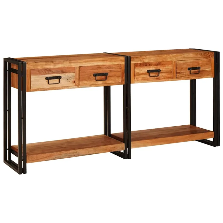 Tables console avec tiroir 2 pcs Marron Bois d'Acacia Massif