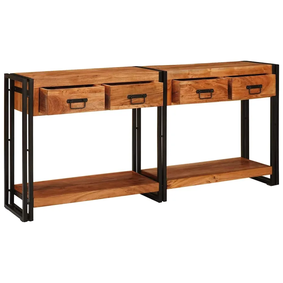Tables console avec tiroir 2 pcs Marron Bois d'Acacia Massif - 3