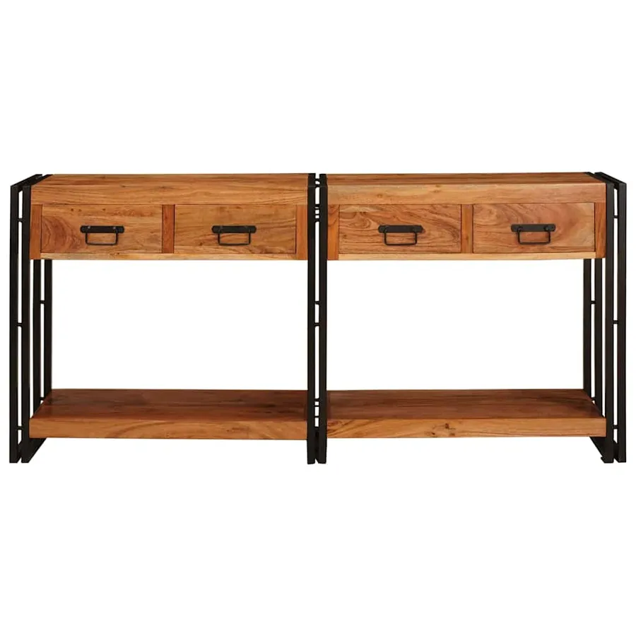 Tables console avec tiroir 2 pcs Marron Bois d'Acacia Massif - 4