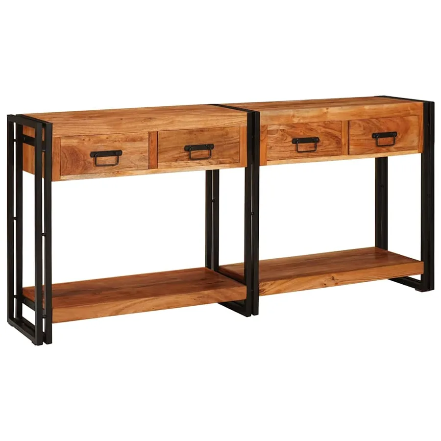 Tables console avec tiroir 2 pcs Marron Bois d'Acacia Massif - 7