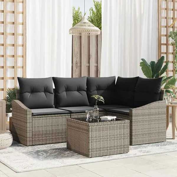 Ensemble de canapé de jardin 5 pcs Gris clair polyrotin