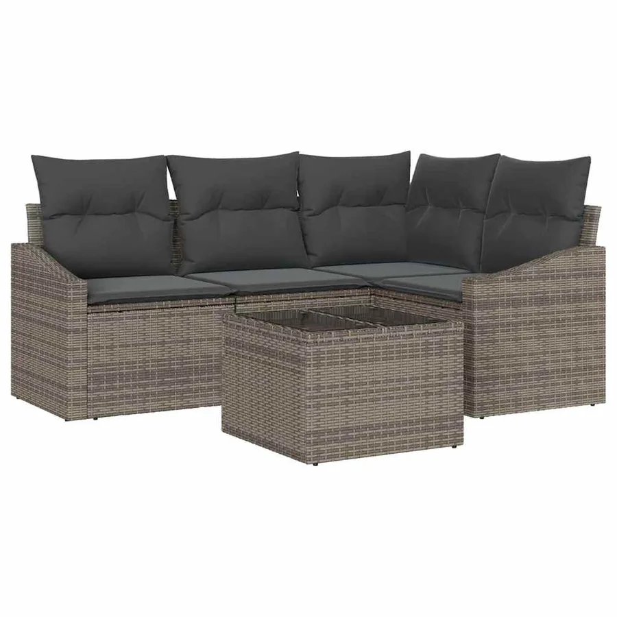 Ensemble de canapé de jardin 5 pcs Gris clair polyrotin - 2