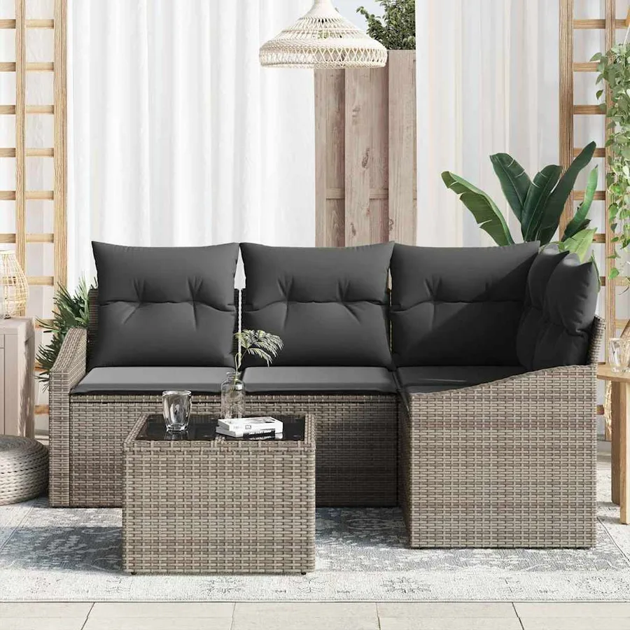 Ensemble de canapé de jardin 5 pcs Gris clair polyrotin - 3