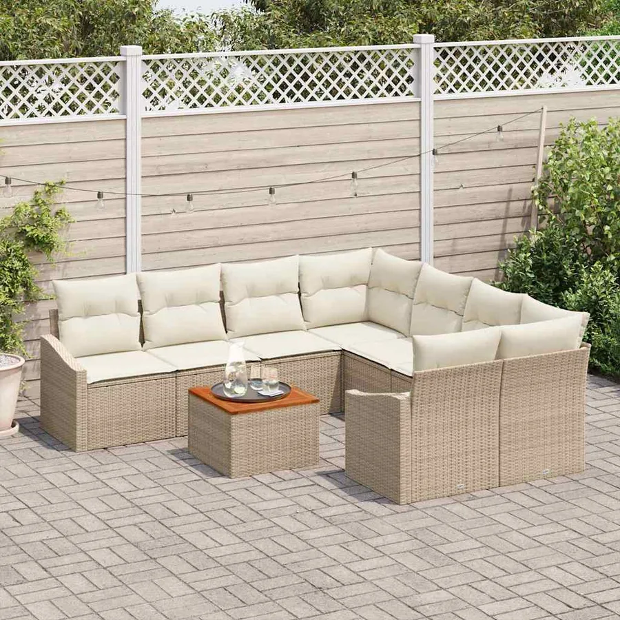 Ensemble de canapé de jardin avec coussin 9 pcs Beige polyrotin - 3