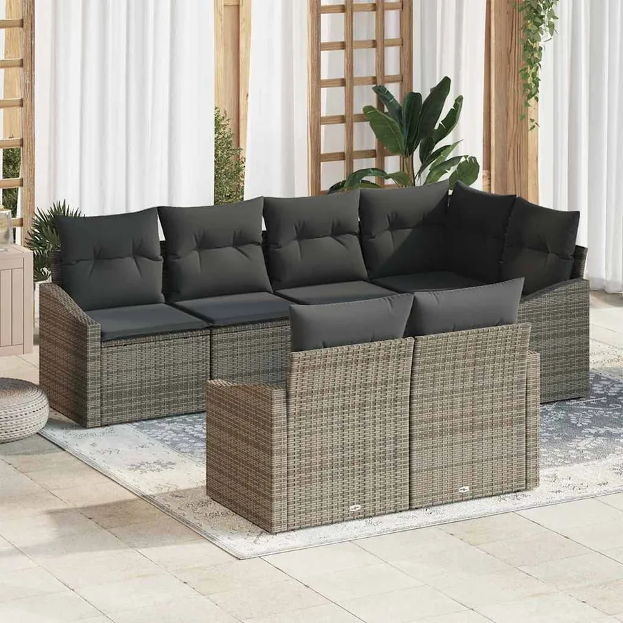Ensemble de canapé de jardin avec coussin 7 pcs Gris polyrotin