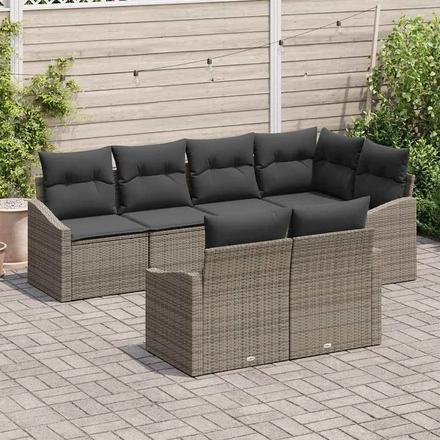 Ensemble de canapé de jardin avec coussin 7 pcs Gris polyrotin - 3