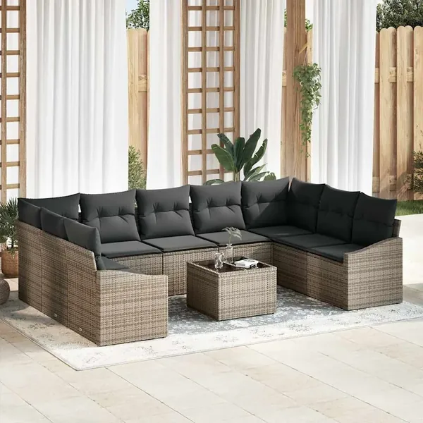 Ensemble de canapé de jardin avec stockage Gris clair polyrotin