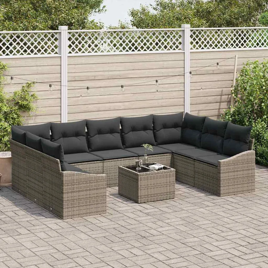 Ensemble de canapé de jardin avec stockage Gris clair polyrotin - 3