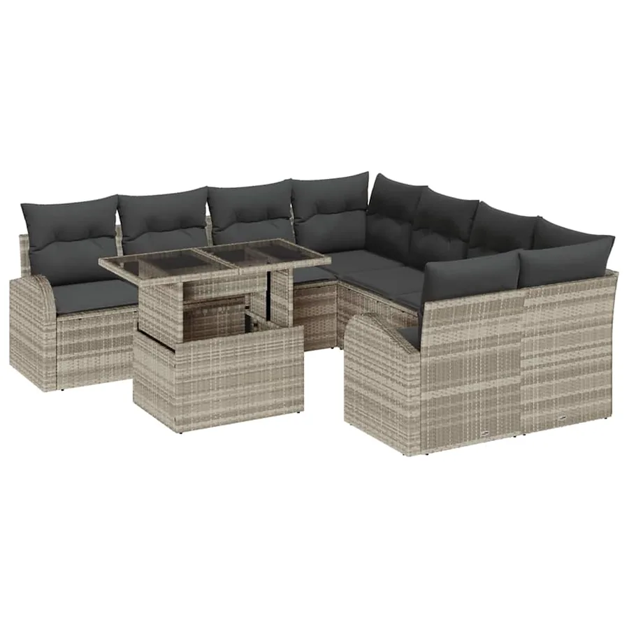Ensemble de canapé de jardin 9 pcs Gris clair Poly Rattan - 2