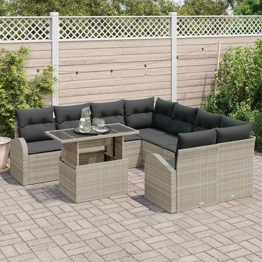 Ensemble de canapé de jardin 9 pcs Gris clair Poly Rattan - 3