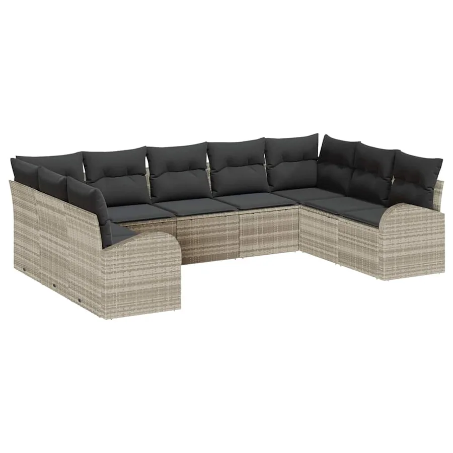 Ensemble de canapé de jardin 9 pcs Gris clair polyrotin - 2