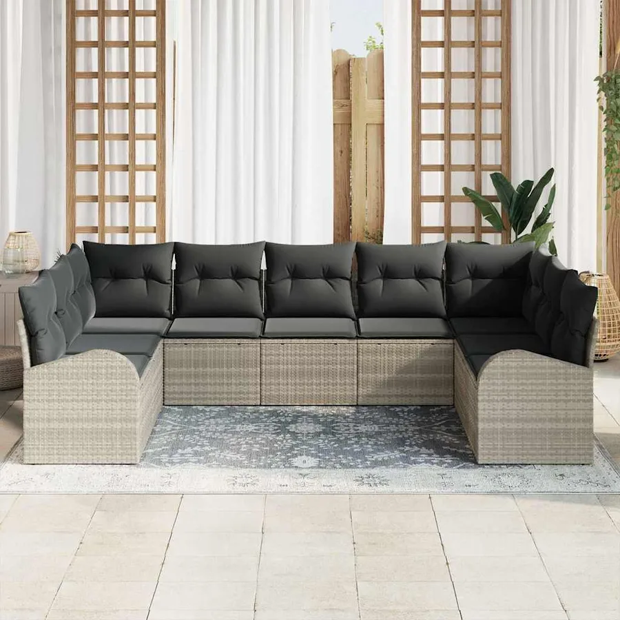 Ensemble de canapé de jardin 9 pcs Gris clair polyrotin - 3