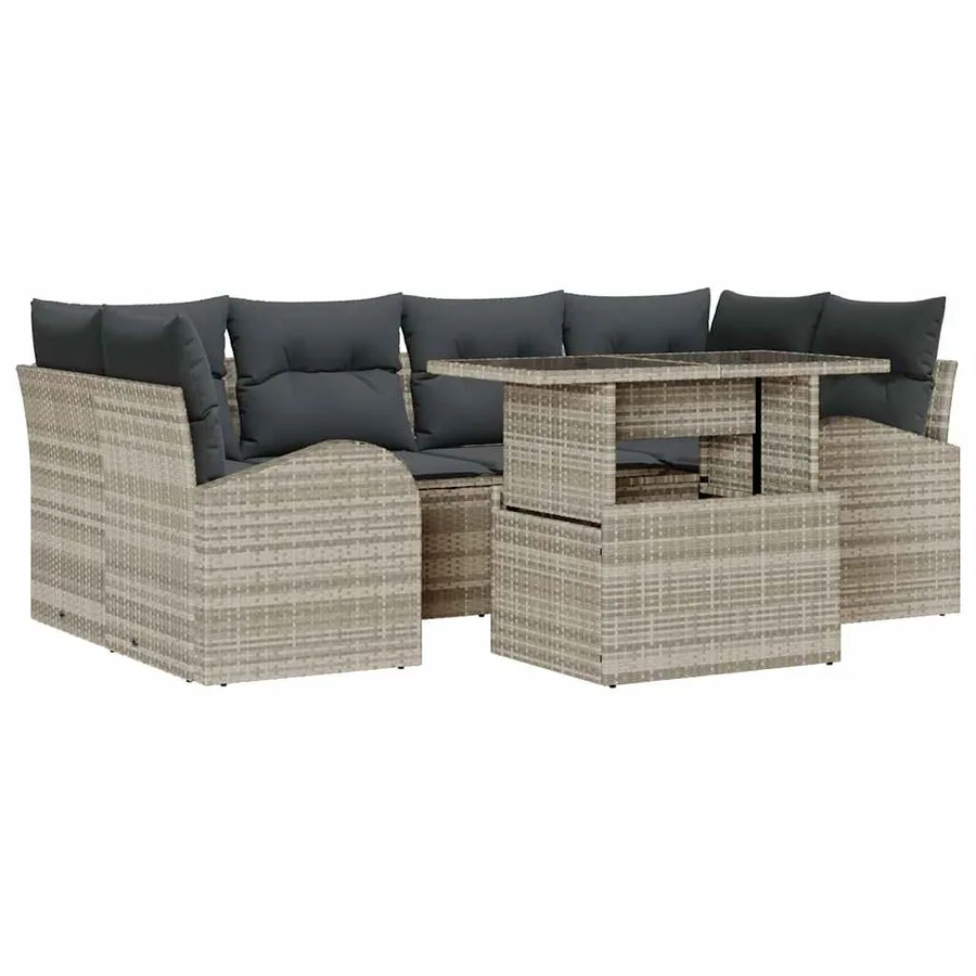 Ensemble de canapé de jardin 7 pcs Gris clair Poly Rattan - 2