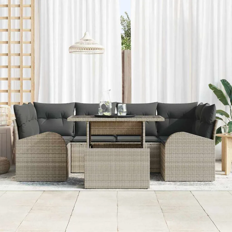Ensemble de canapé de jardin 7 pcs Gris clair Poly Rattan - 3