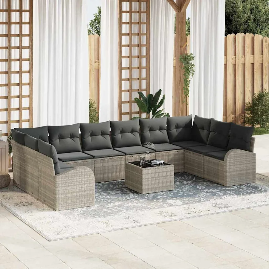 Ensemble de canapé de jardin 11 pcs Gris clair polyrotin