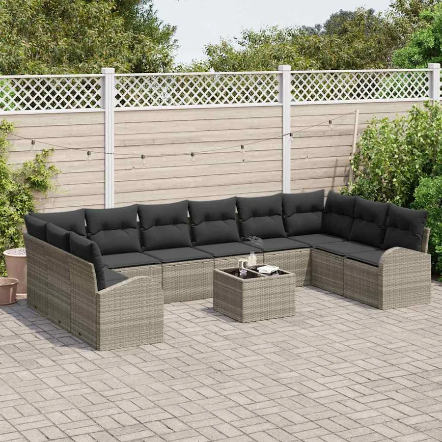 Ensemble de canapé de jardin 11 pcs Gris clair polyrotin - 3