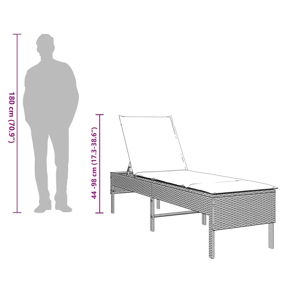 Transat avec coussin gris clair 55 x 200 x 44 cm en rotin synthétique - 11