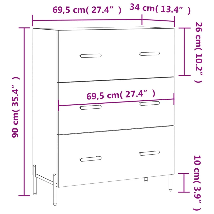Buffet gris béton 69,5x34x90 cm bois d'ingénierie - 12
