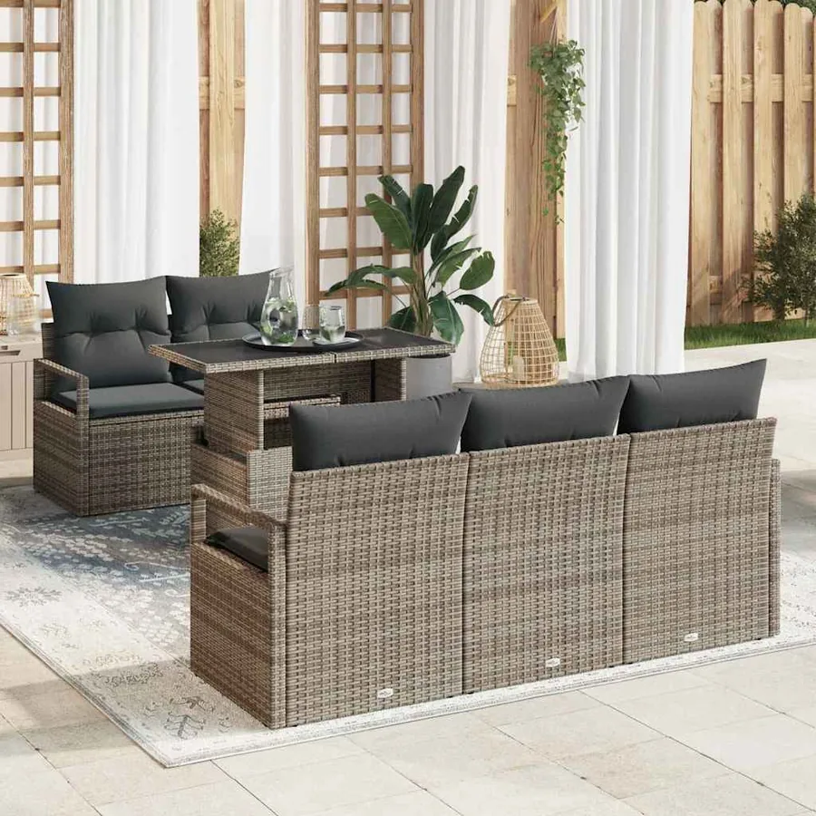 Ensemble de canapé de jardin avec stockage 6 pcs Gris polyrotin