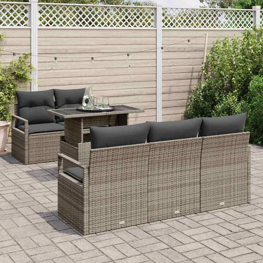 Ensemble de canapé de jardin avec stockage 6 pcs Gris polyrotin - 3