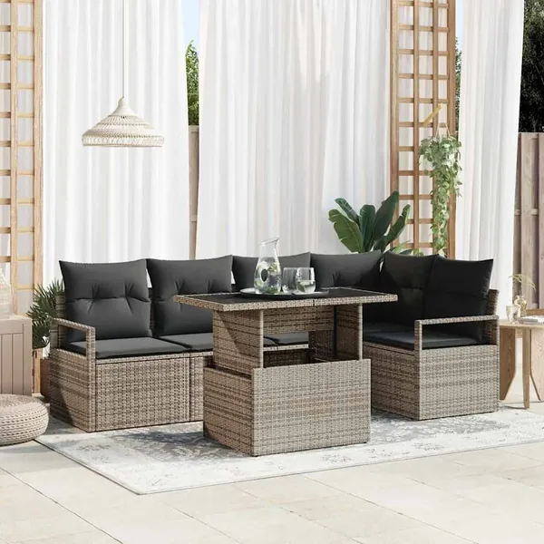 Ensemble de canapé de jardin avec coussin 6 pcs Gris polyrotin