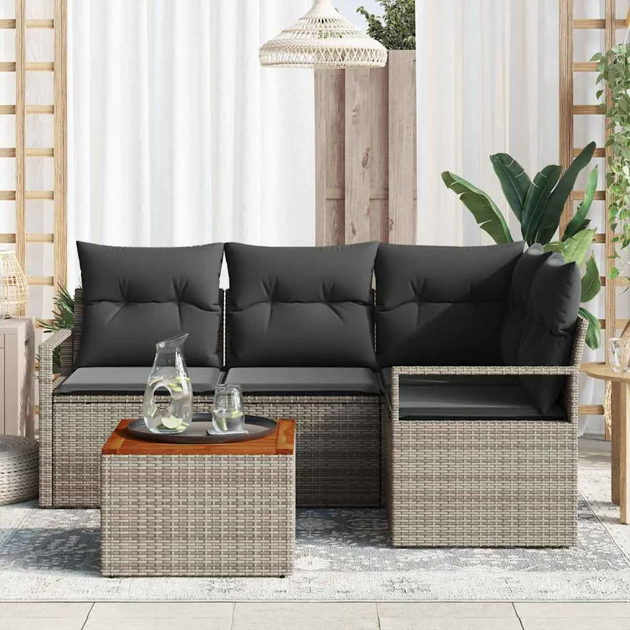 Ensemble de canapé de jardin avec coussin 5 pcs Gris polyrotin - 3
