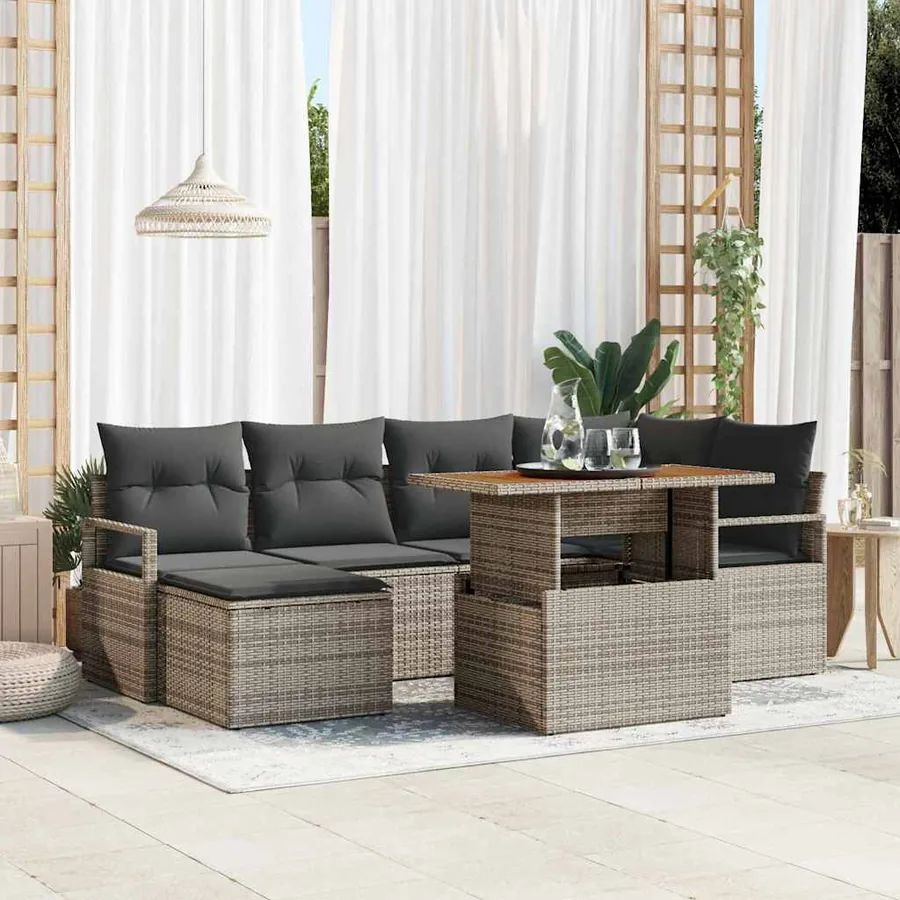Ensemble de canapé de jardin 7 pcs Gris et marron