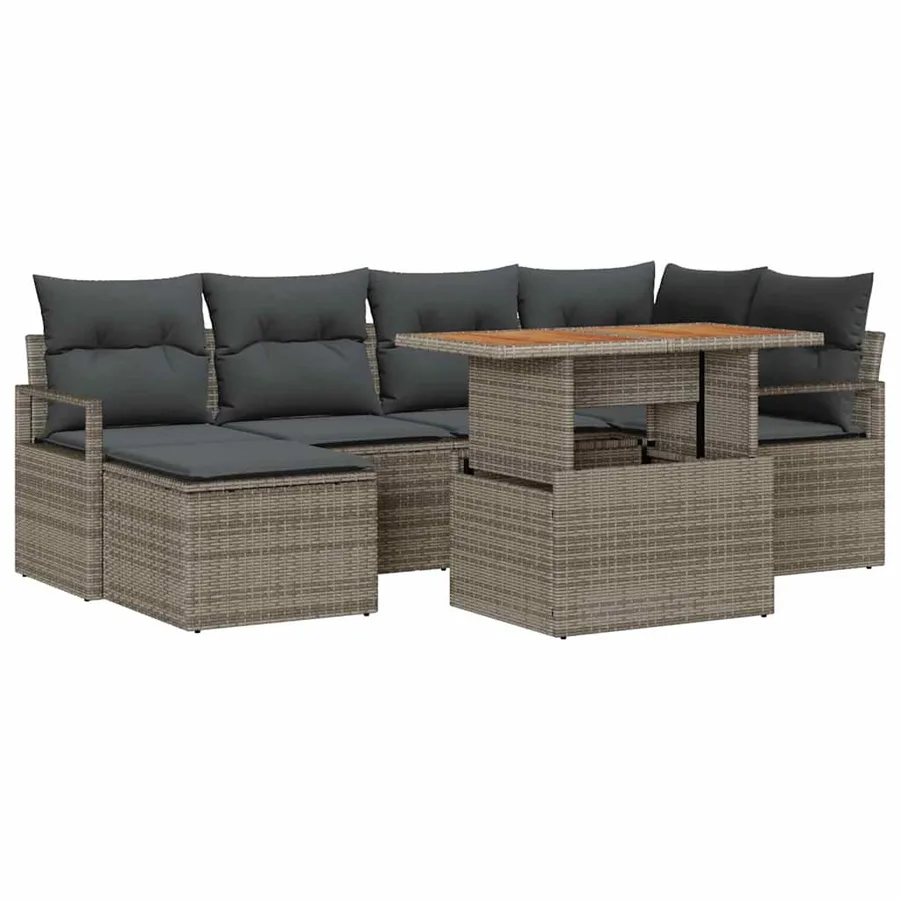Ensemble de canapé de jardin 7 pcs Gris et marron - 2
