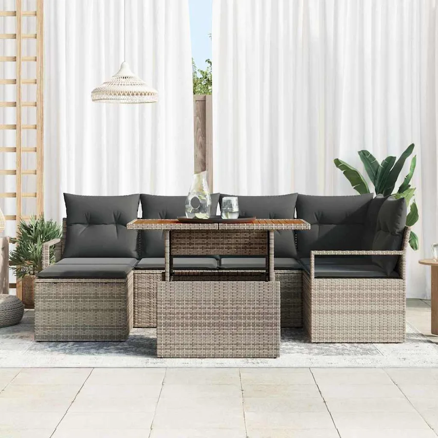 Ensemble de canapé de jardin 7 pcs Gris et marron - 3