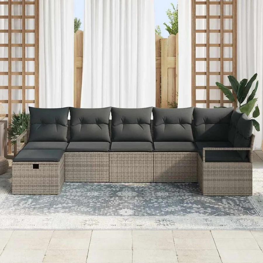 Ensemble de Canapés avec coussin 7 pcs Gris polyrotin - 3