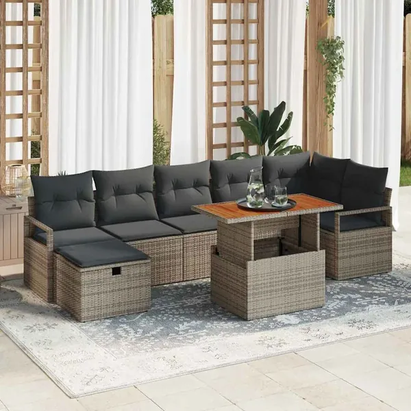 Ensemble de canapé de jardin avec coussin 8 pcs Gris polyrotin