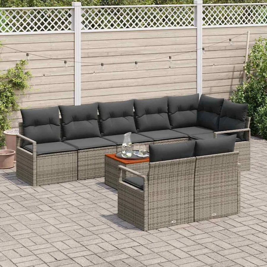 Ensemble de canapé de jardin avec coussin 9 pcs Gris polyrotin - 3