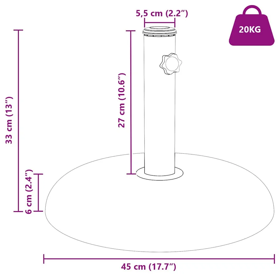 Pied de parasol 20,9kg Gris clair Béton Rond - 12