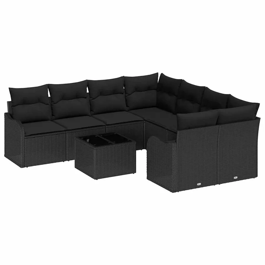 Ensemble de canapé de jardin avec coussin 9 pcs Noir polyrotin - 2