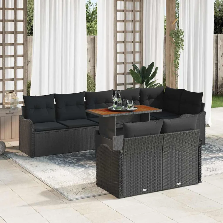 Ensemble de canapé de jardin avec coussin 9 pcs Noir