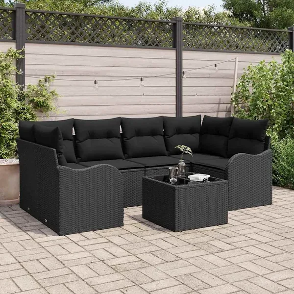 Ensemble de canapé de jardin Noir 55 x 55 x 37 cm polyrotin