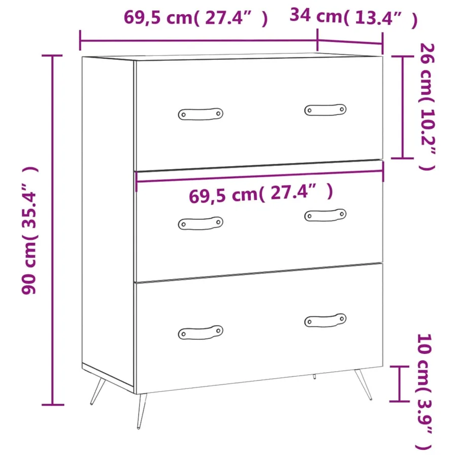 Commode gris béton 69,5 x 34 x 90 cm bois d'ingénierie - 12