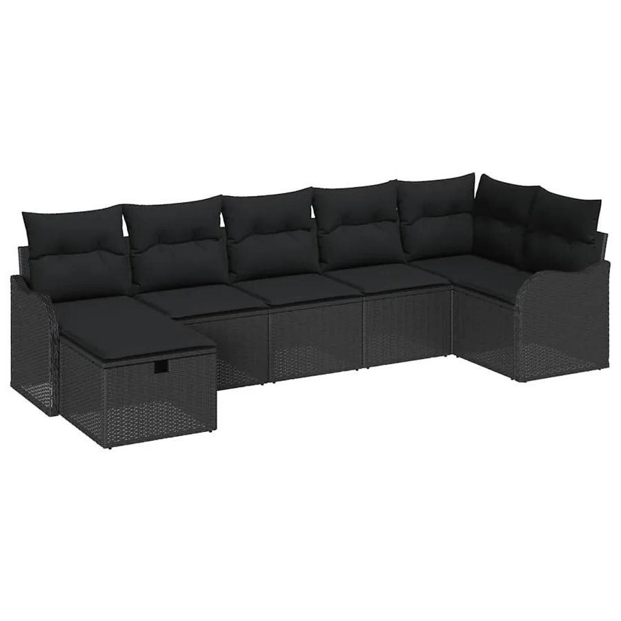 Ensemble de Canapés avec coussin 7 pcs Noir polyrotin - 2