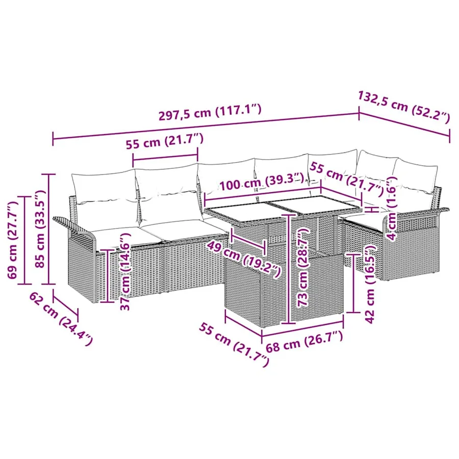 Ensemble de canapé de jardin avec coussin 7 pcs Noir Poly rotin - 13