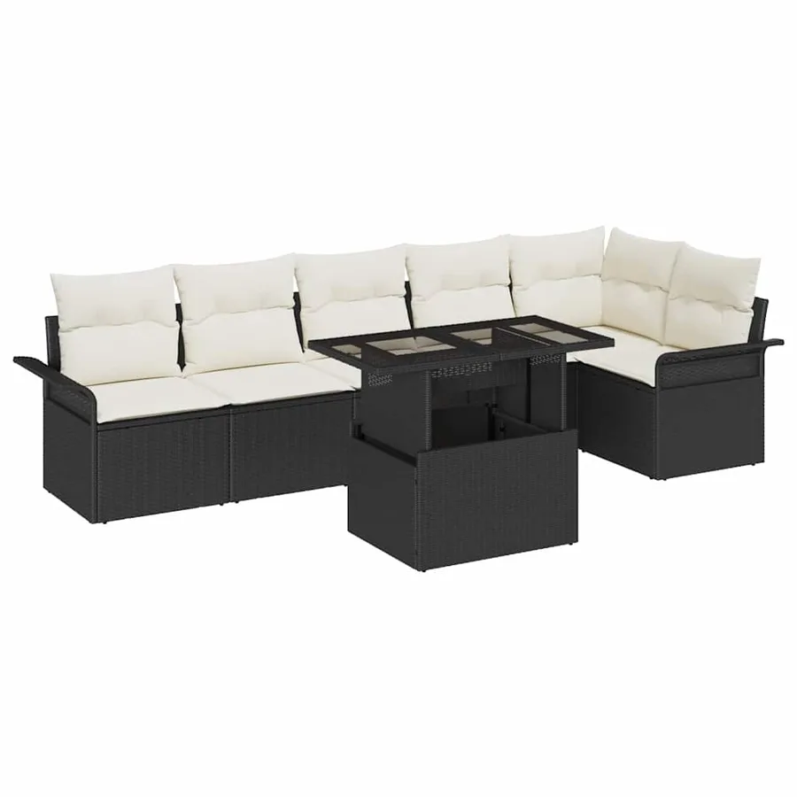 Ensemble de canapé de jardin avec coussin 7 pcs Noir Poly rotin - 2