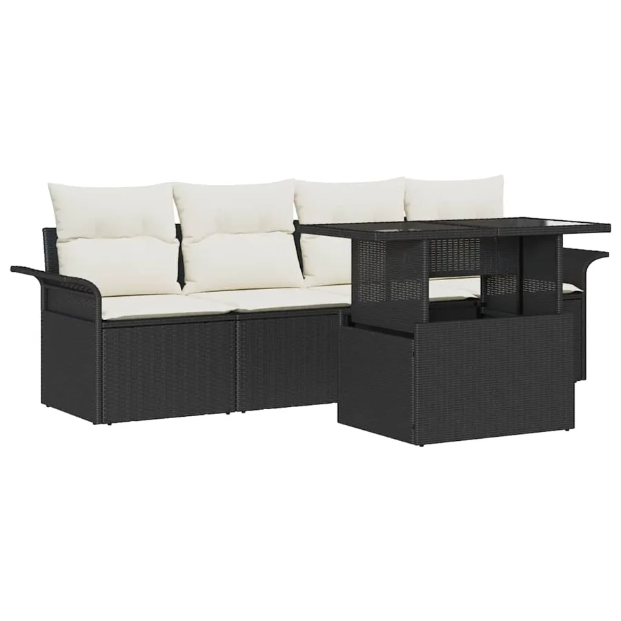 Ensemble de canapé de jardin avec coussin 5 pcs Noir polyrotin - 2