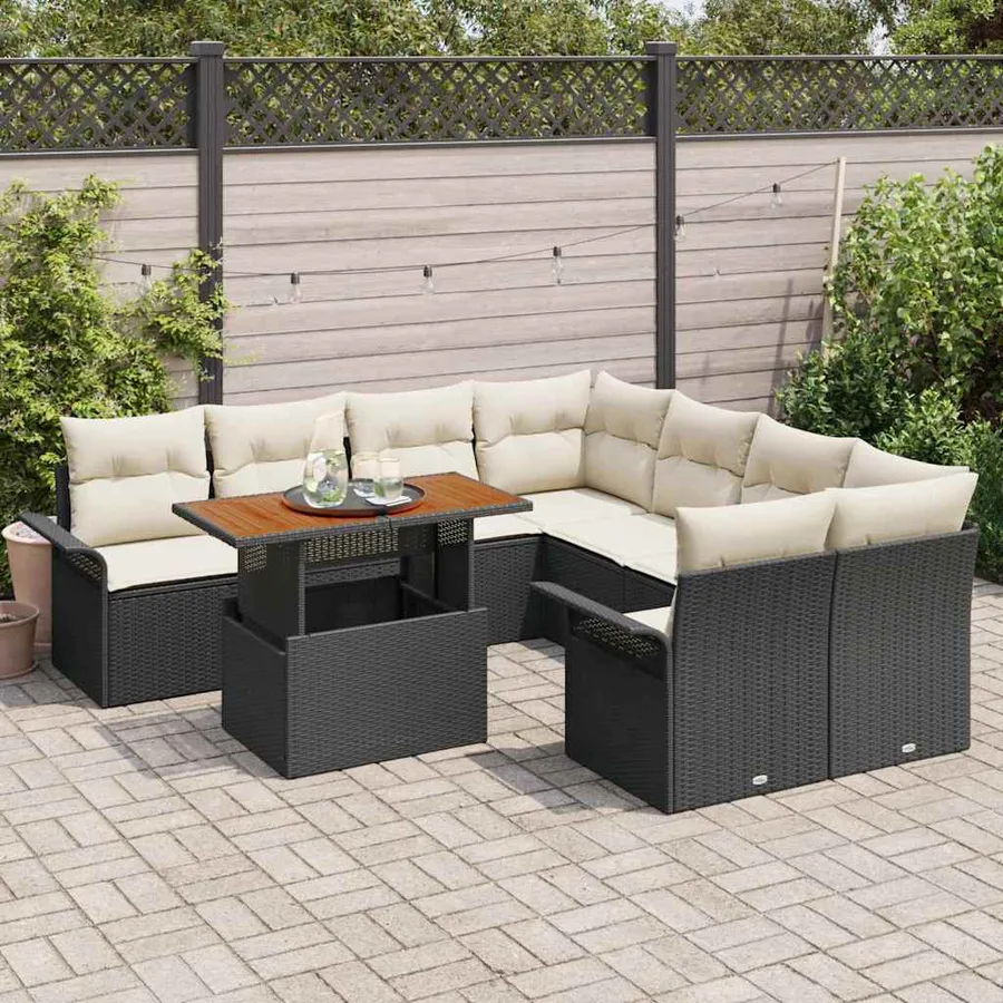 Ensemble de canapé de jardin avec coussin Noir et crème - 3
