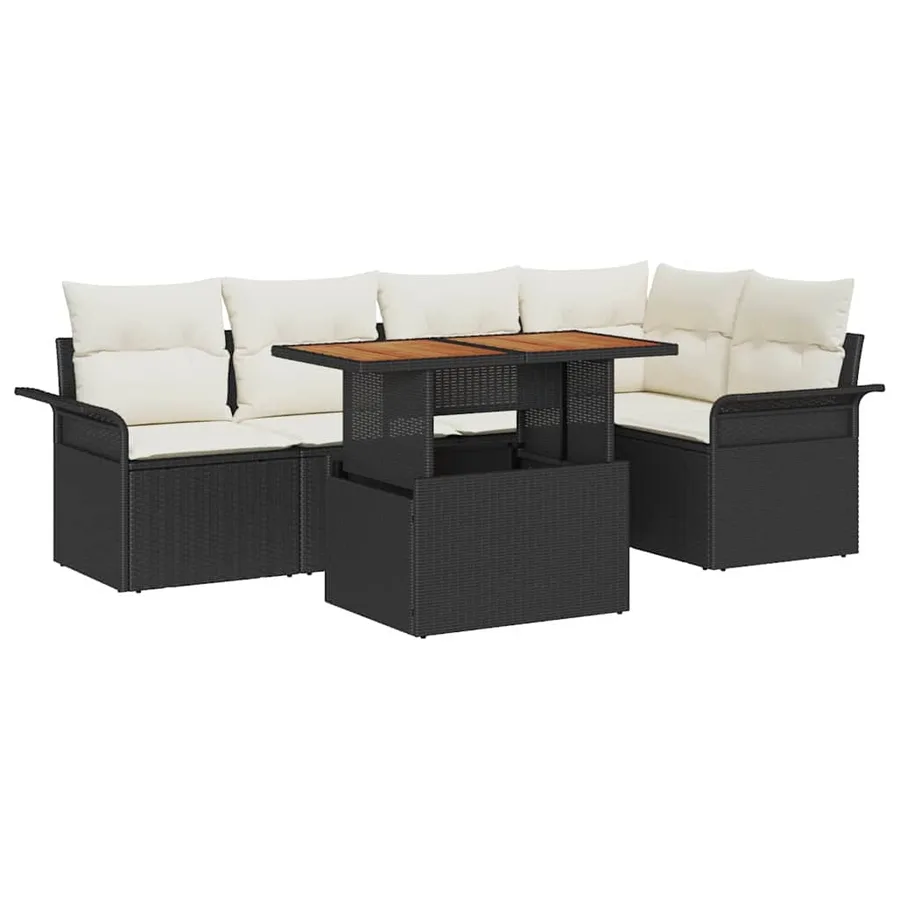 Ensemble de canapé de jardin avec coussin 6 pcs Noir et crème - 2