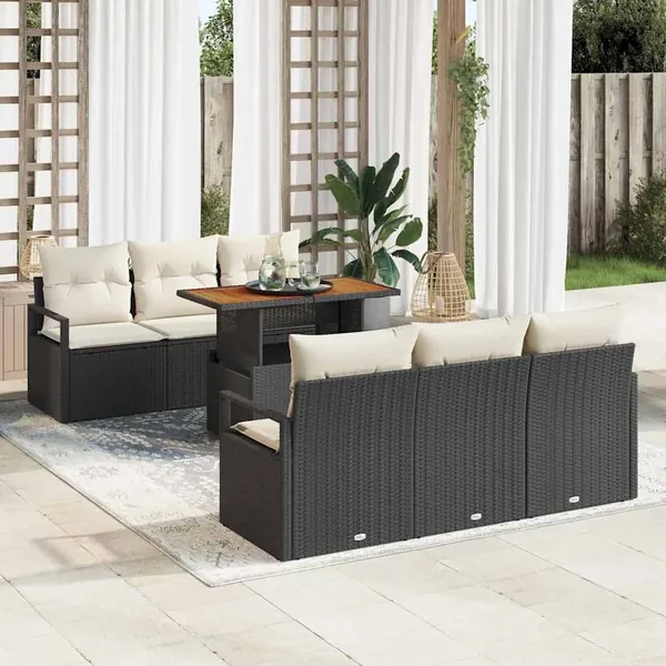 Ensemble de canapé de jardin avec coussin 7 pcs Noir et crème