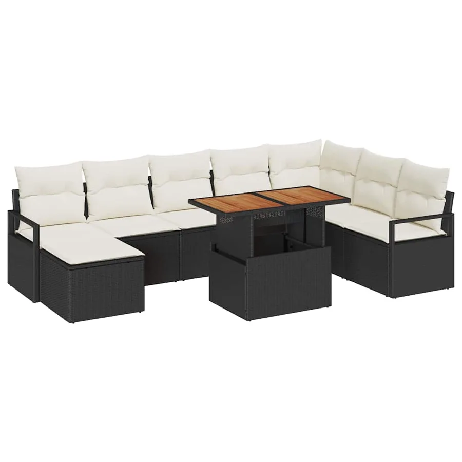 Ensemble de canapé de jardin 9 pcs Noir et Crème - 2
