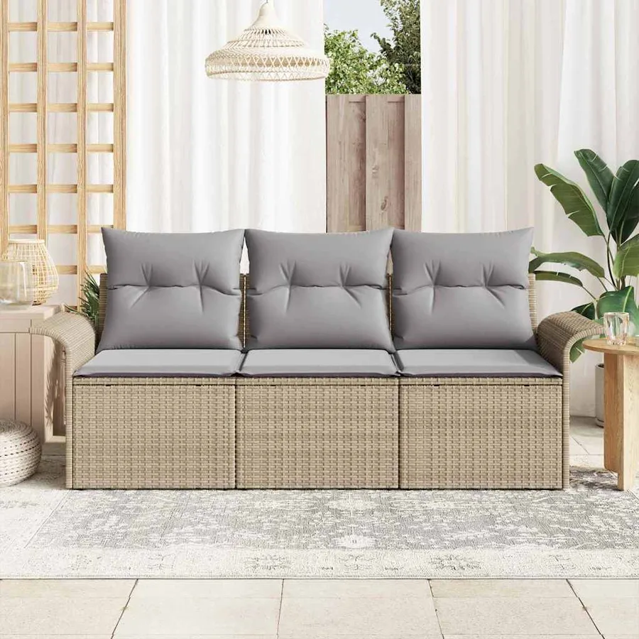 Ensemble de canapé de jardin 3 pcs Beige Poly rotin - 3