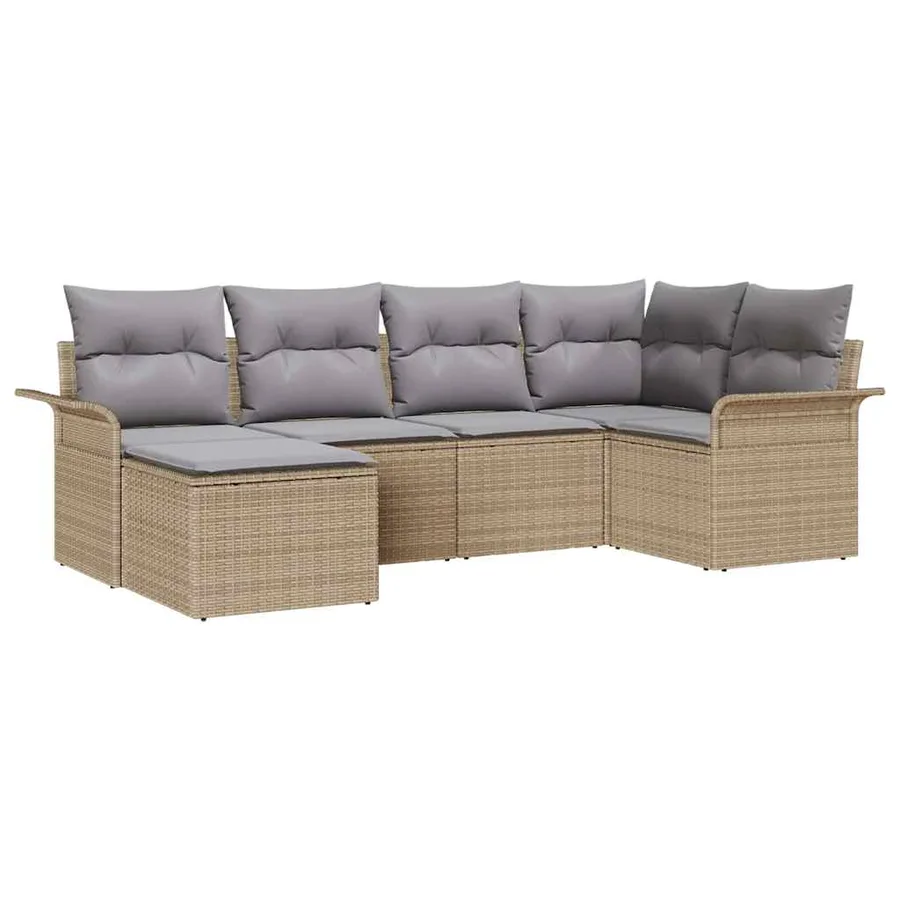 Ensemble de canapé de jardin 6 pcs Beige polyrotin - 2